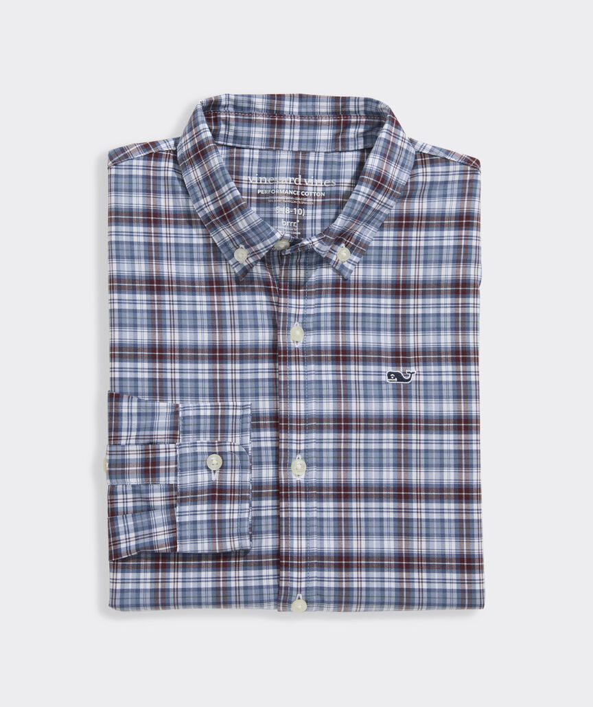 Boys' Faraway Plaid Performance Cotton Shirt | vineyard vines