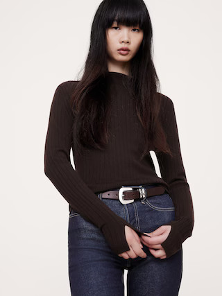 Ribbed Merino Mock-Neck Sweater | Banana Republic (US)