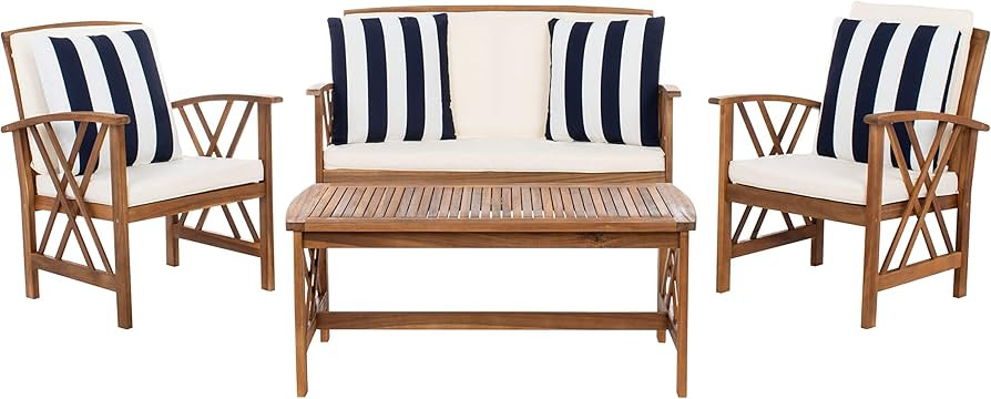 SAFAVIEH Outdoor Collection Fontana Natural/ Beige Cushions/ Thick Stripe Pillows 4-Piece Convers... | Amazon (US)