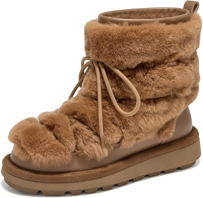 BEAU TODAY Womens Fuzzy Snow Boots, Fluffy Furry Womens Winter Boots, Genuine Warm Fur Lined Plat... | Amazon (US)