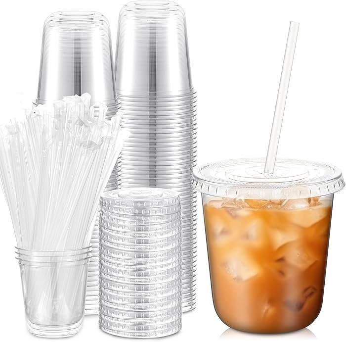 50 Sets Clear Plastic Cups with Lids and Straws, Disposable Iced Coffee Cups Drinking PET for Col... | Amazon (US)