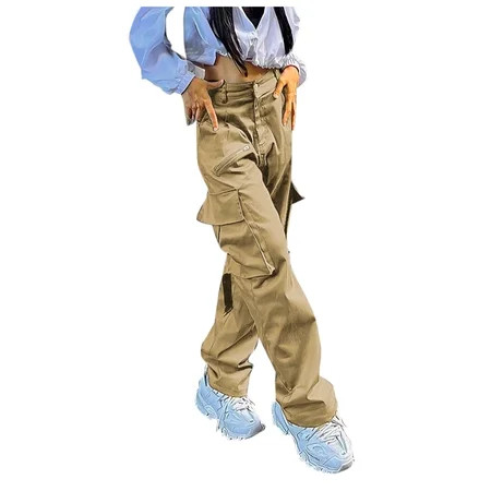 YWDJ Cargo Pants Women High Waist Women Multi Pocket Bandage Loose Slim Casual Pants High Waist Stra | Walmart (US)