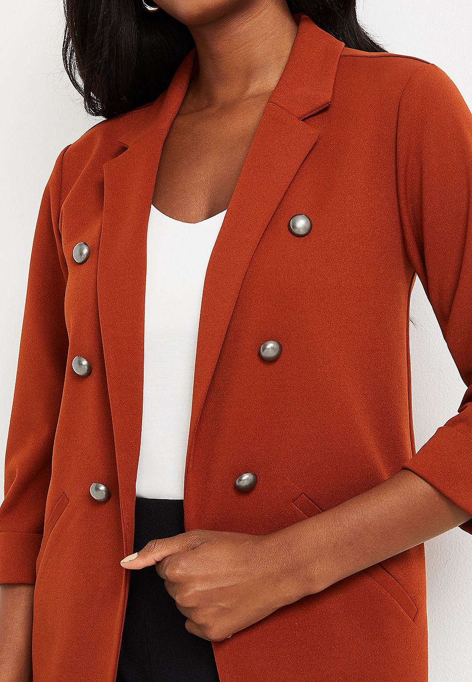 Triple Botton Open Front Blazer | Maurices