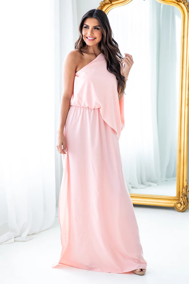 Found My Forever Blush One Shoulder Maxi Dress FINAL SALE | Pink Lily