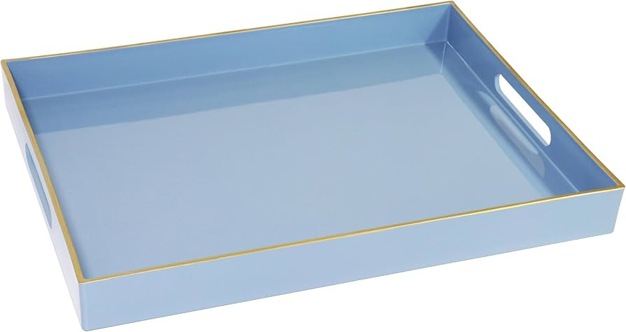 Blue Sturdy Acrylic Serving Tray with Handles-15.7x11.8Inch, Morden Plastic Rectangular Serving T... | Amazon (US)