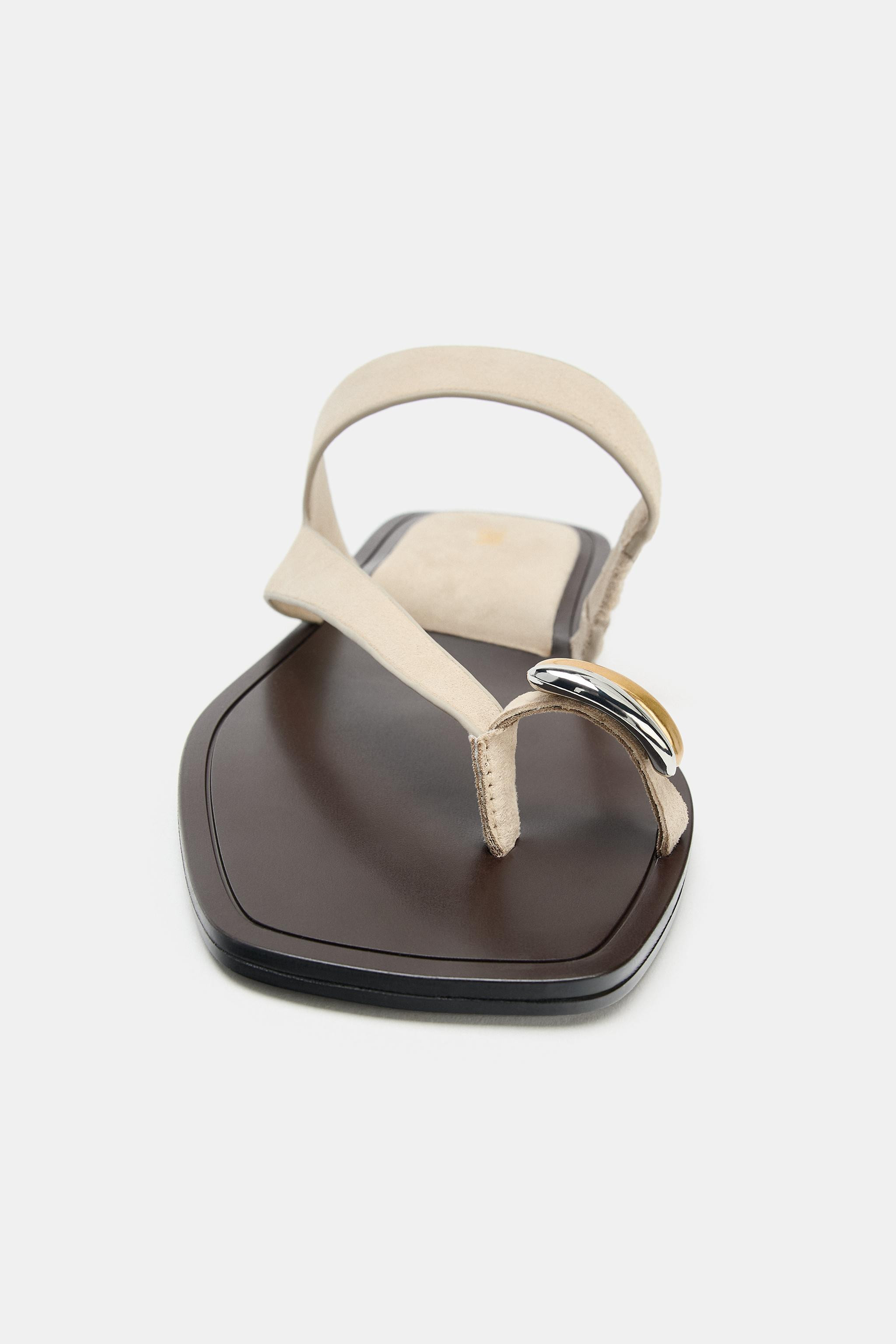 LEATHER SANDALS WITH METAL DETAIL | Zara Canada