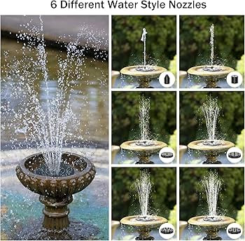 Solar Fountain, 6.3" Solar Fountain Pump for Bird Bath, Solar Water Fountain with 6 Nozzles and F... | Amazon (US)
