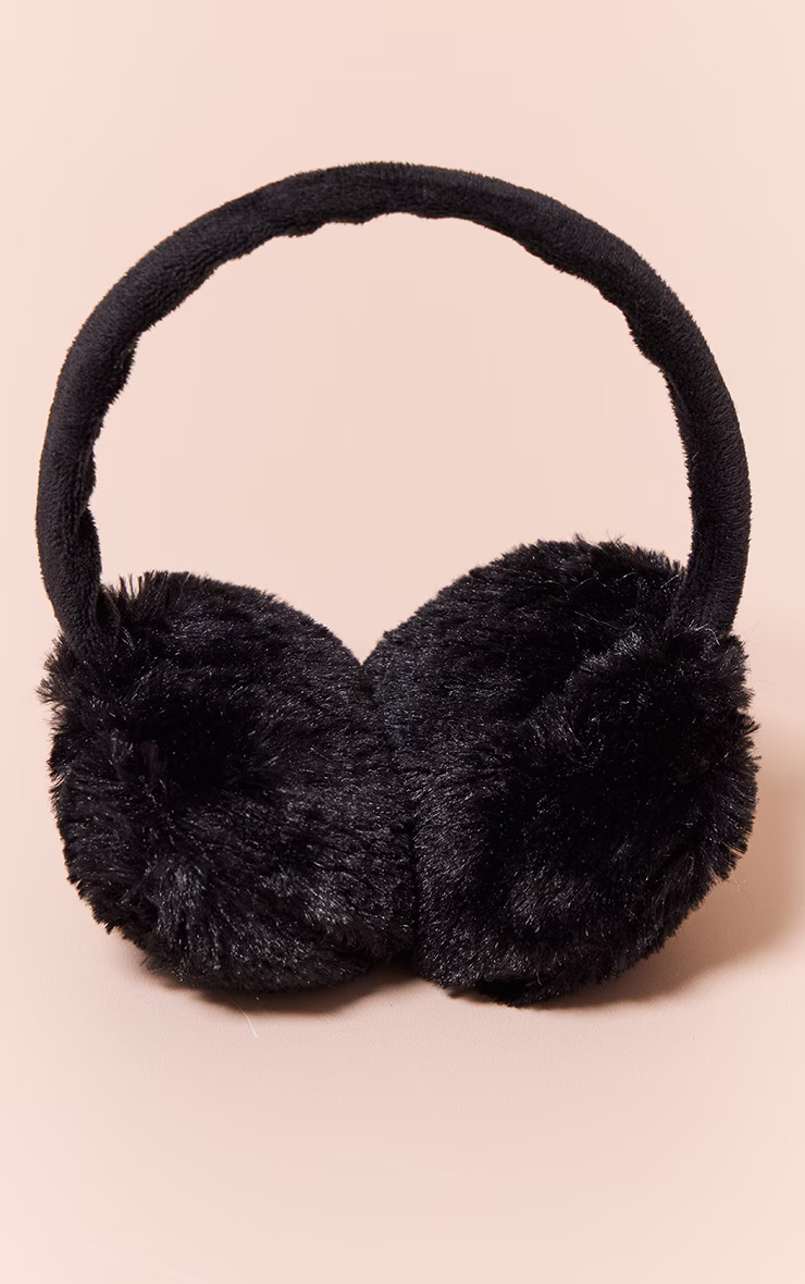 Black Faux Fur Fluffy Ear Muffs | PrettyLittleThing UK