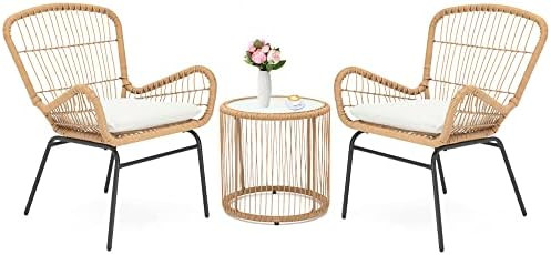 MEMAEMO 3 Piece Patio Set, Outdoor and Indoor Wicker Conversation Bistro Sets, Patio Furniture wi... | Amazon (US)