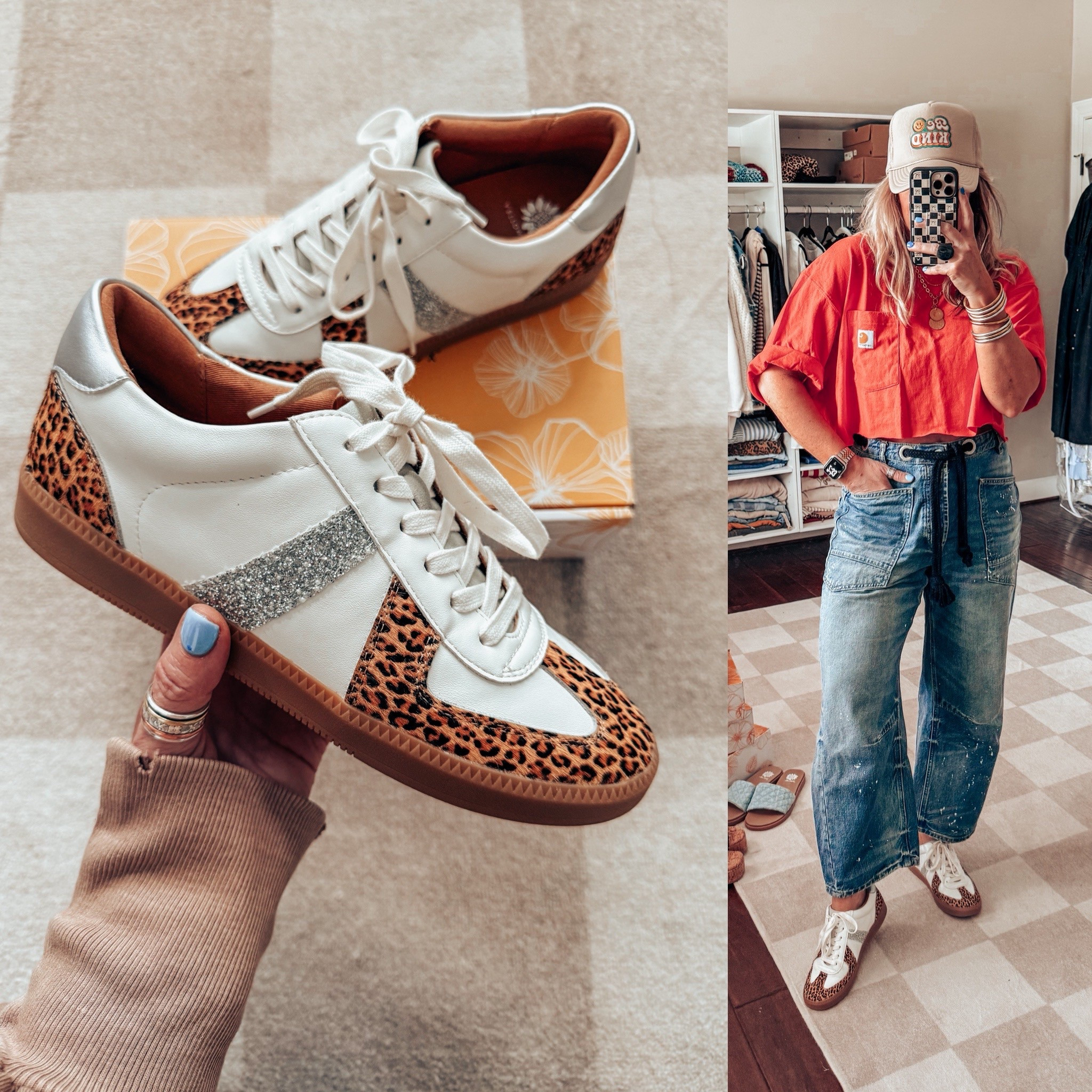 These leopard sneaks are the cutest! I can’t wait to change out the laces for an even more fun look! 👏🏼🥰
Sneaks - true to size 
Crop Carhartt - mens L & ✂️
Jeans - I sized down 


#LTKOver40 #LTKStyleTip #LTKShoeCrush