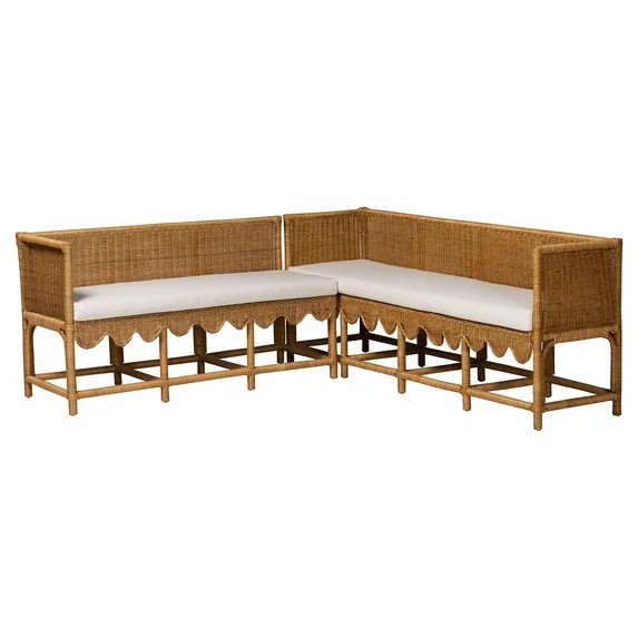 bali & pari Seranay Bohemian Scallop Light Honey Rattan 2-Piece Dining Nook Set | Walmart (US)