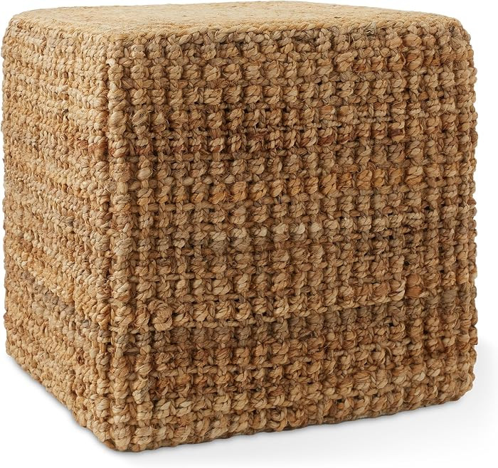 Casafield Handwoven Pouf Ottoman, 18" W x 18" D x 18" H Square Footrest, Woven Seagrass Ottoman, Decorative Indoor Boho Home Accent for Living Room | Amazon (US)