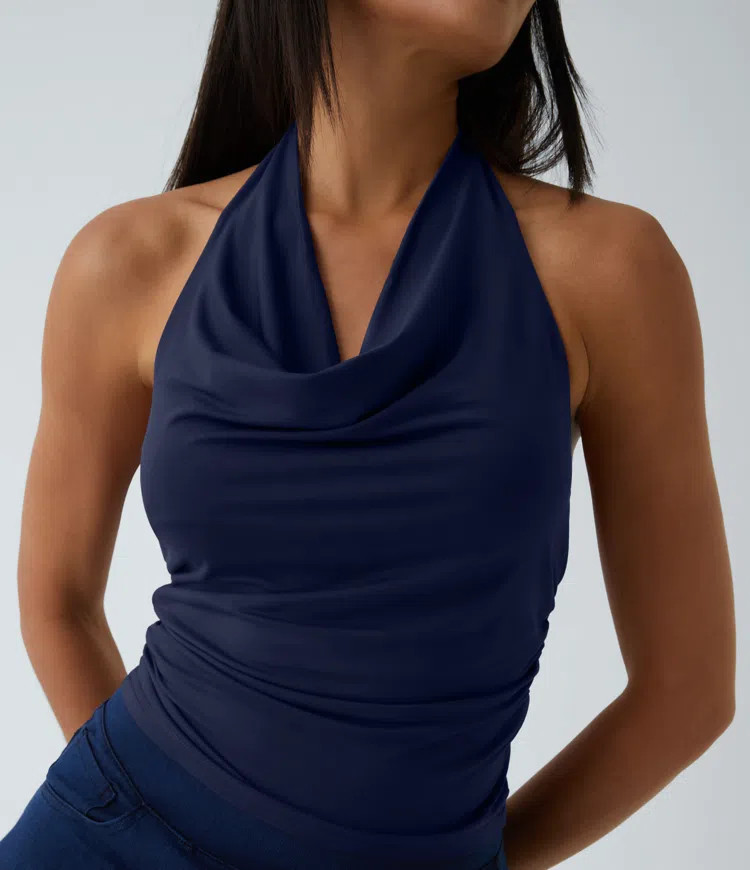 Women’s Halter Cowl Neck Ruched Casual Tank Top - Halara | HALARA