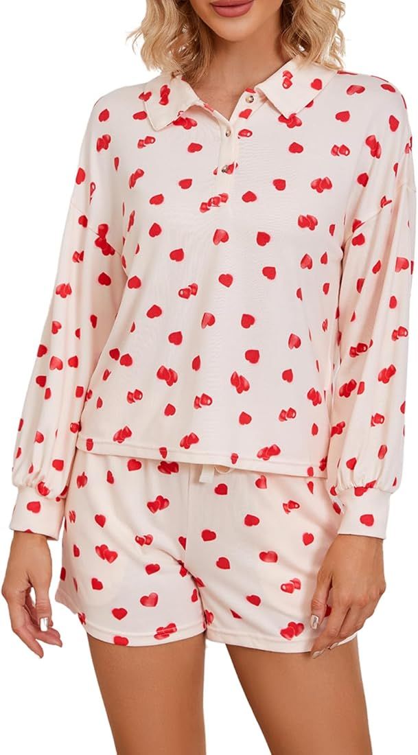 LYCY Heart Pajama Set for Women Valentine's Day Cute Print Soft Maching Pajamas Set 2 Piece Sleep... | Amazon (US)