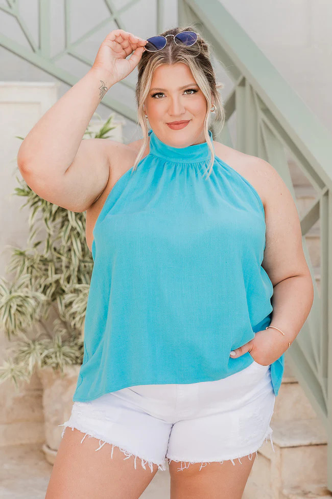 Been Here Before Blue Halter Neck Tank | Pink Lily
