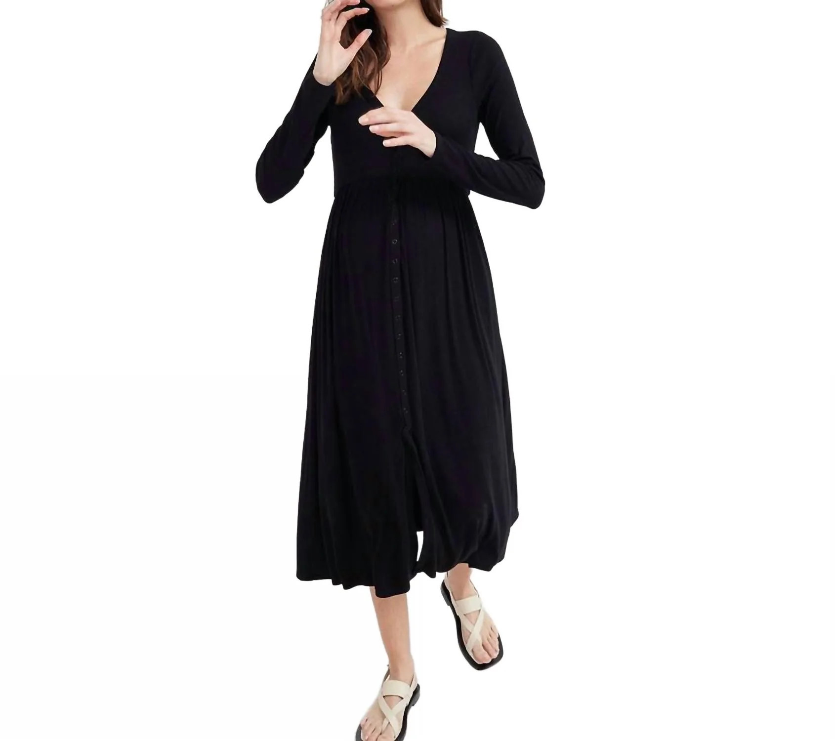 The Softest Rib Nursing Maxi Dress In Black | Shop Simon