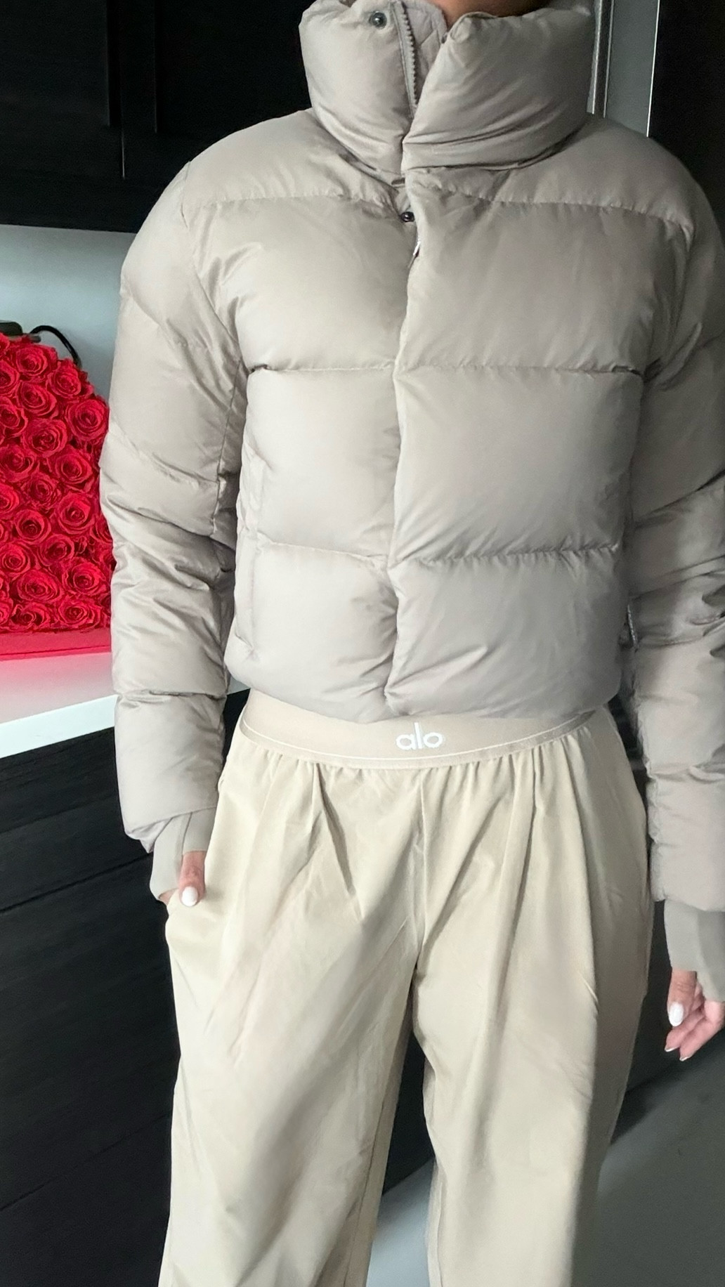 obsessed with the alo suit up trouser. these are in gravel ! 🤍

alo yoga, athleisure, lounge, travel, pilates, modern taupe, super puff apres, petite. 