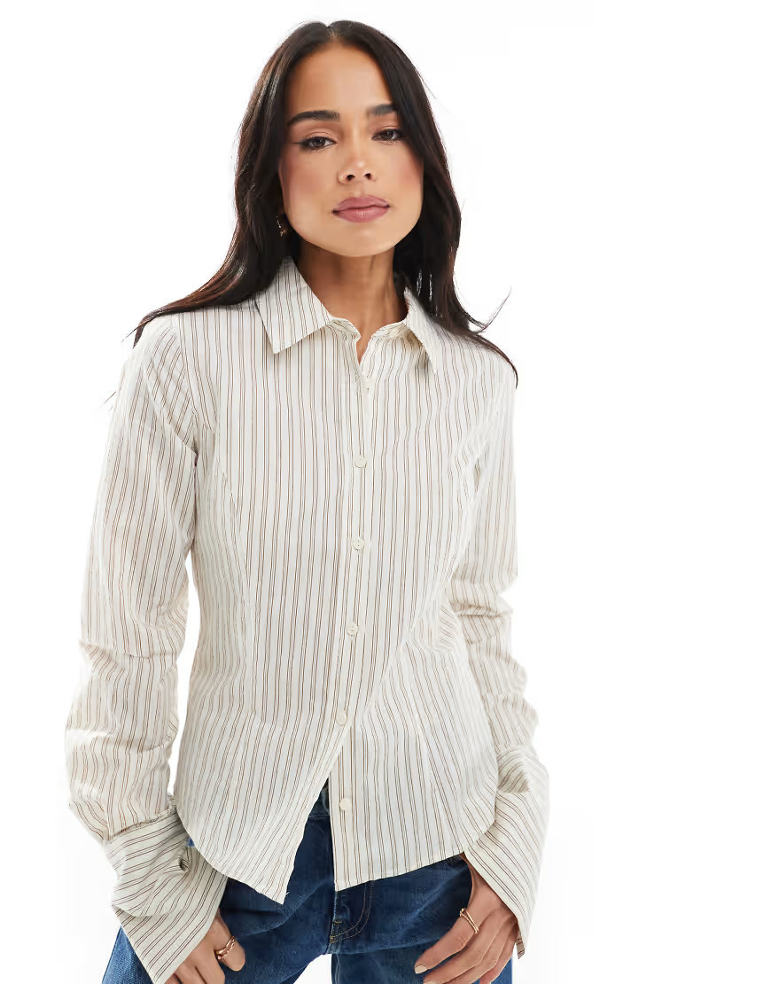 Pull&Bear fitted stripe shirt in ecru-White | ASOS (Global)