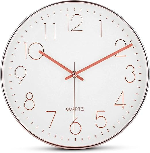 Bernhard Products Rose Gold Wall Clock 12 Inch Silent Non-Ticking Quality Quartz Battery Operated... | Amazon (US)