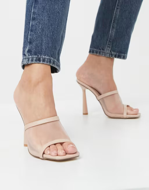 Truffle Collection stiletto heeled mule with high vamp in beige | ASOS (Global)