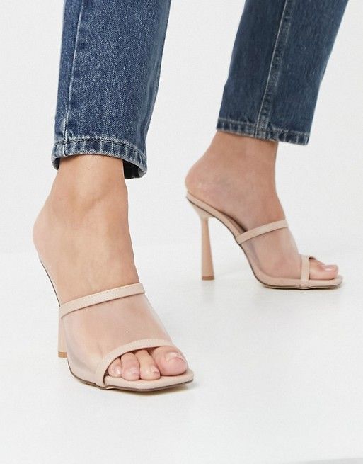 Truffle Collection stiletto heeled mule with high vamp in beige | ASOS (Global)