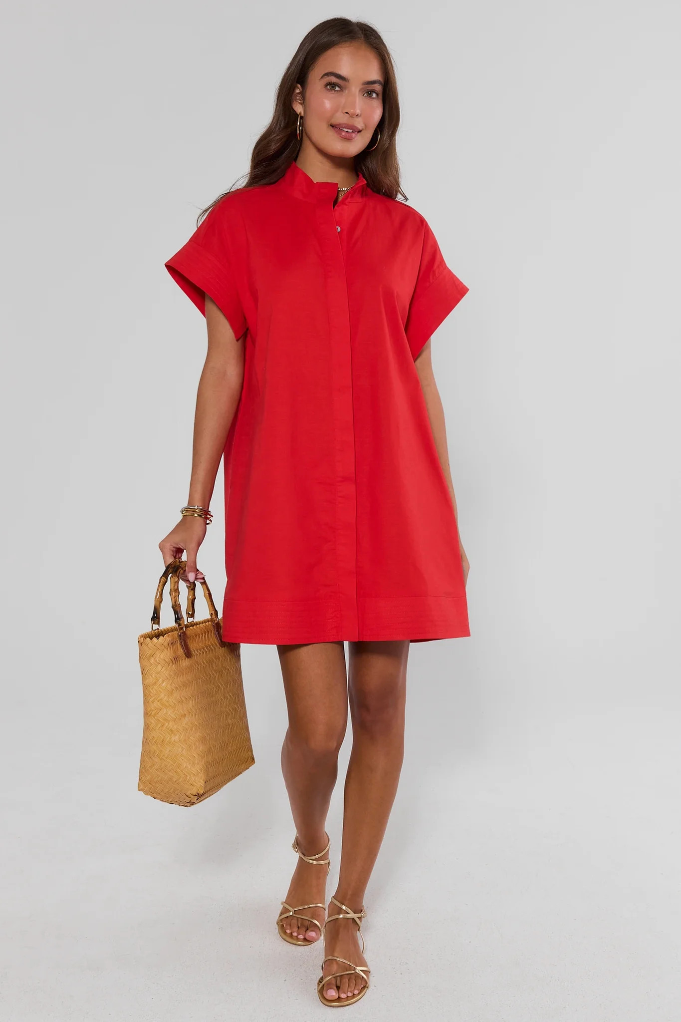 Red Button Up Short Dress | Avara