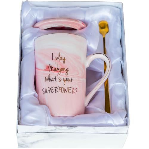 Mugpie Mahjong Mug Gifts for Mahjong Lovers -Cute I Play Mahjong,What's Your Superpower Coffee Mug - Funny Birthday for Mahjong Player -12.5oz Pink Cup + Gifts Box | Amazon (US)