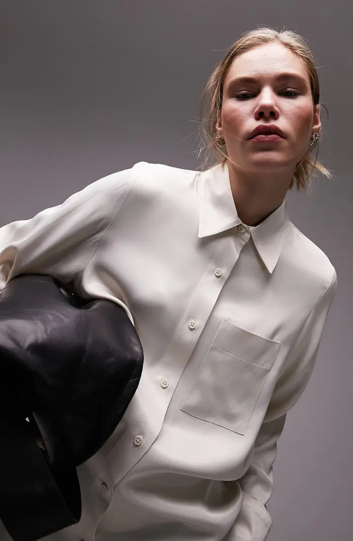 Topshop Oversize Satin Button-Up Shirt | Nordstrom | Nordstrom