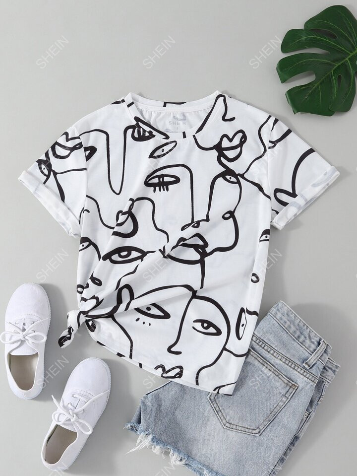 SHEIN LUNE Figure Graphic Round Neck Tee | SHEIN