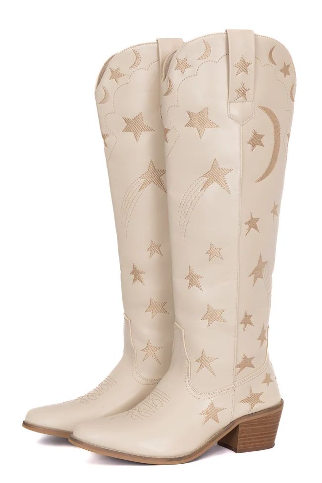 Luna Cream Star and Moon Western Boot SALE | Pink Lily
