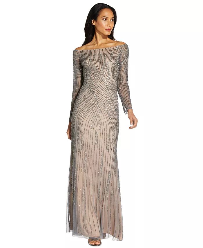 Sequin Off-The-Shoulder Gown | Macy's