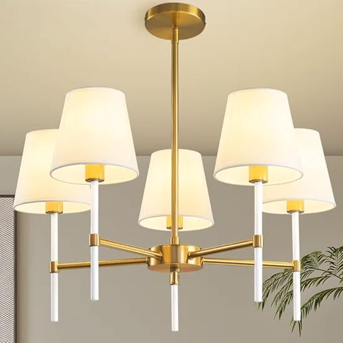 Dining Room Chandeliers Light - 5-Light White and Gold Modern Chandeliers Light Fixtures with Whi... | Amazon (US)
