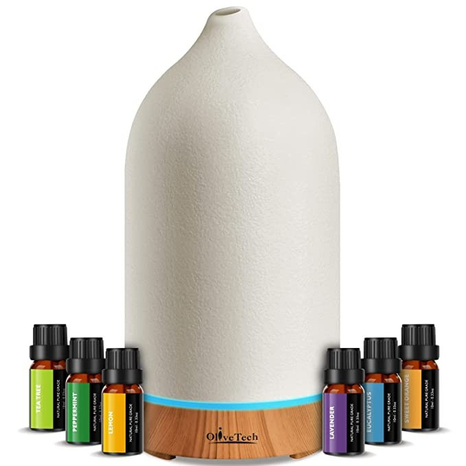 OliveTech Ceramic Diffuser with Essential Oils Set, Essential Oil Diffuser & Top 6 Essential Oils... | Amazon (US)