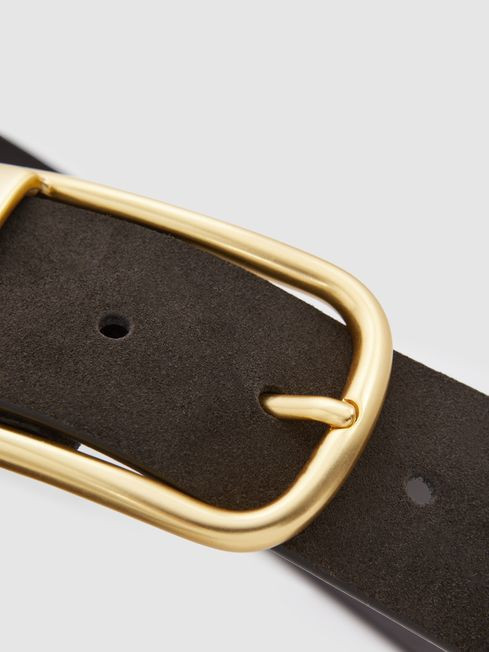 Leather Half Keeper Belt in Chocolate | Reiss UK