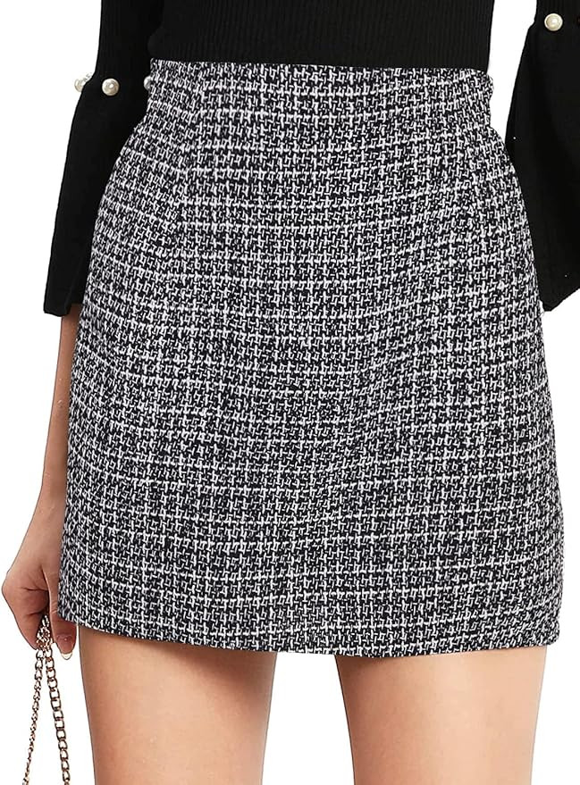 Floerns Women's Plaid High Waist Bodycon Mini Skirt | Amazon (US)
