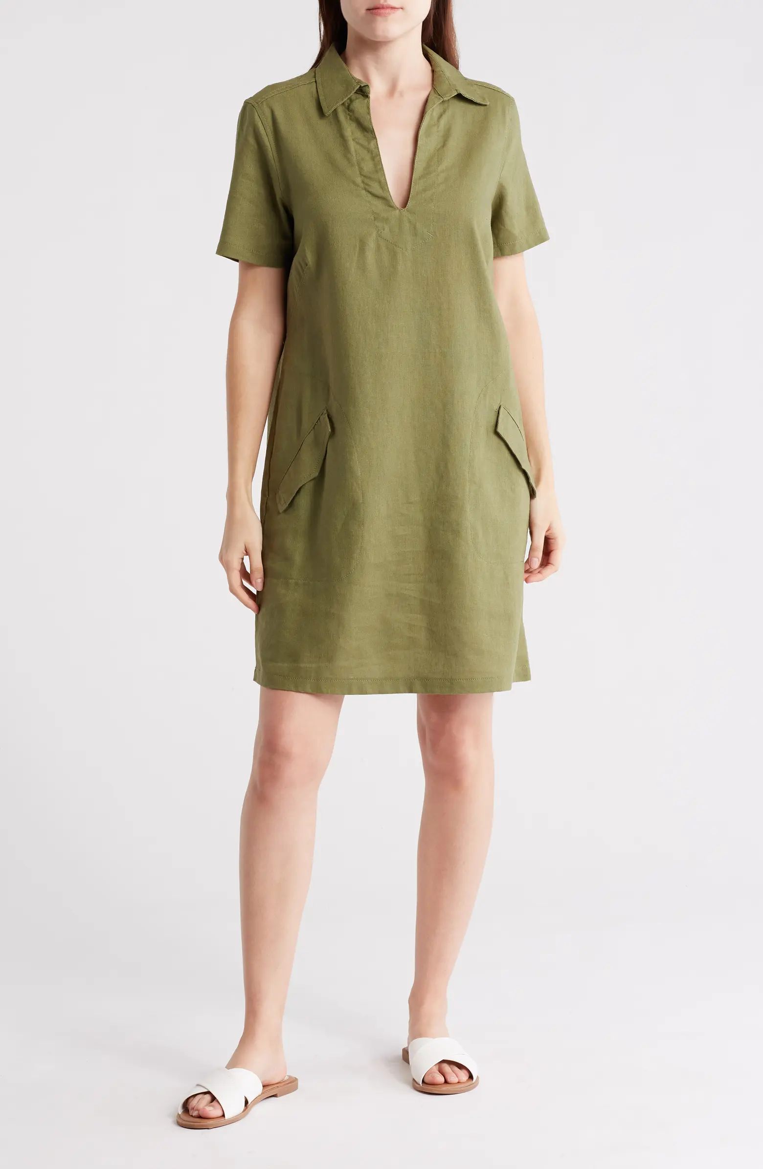 Short Sleeve Linen Blend Shift Dress | Nordstrom Rack