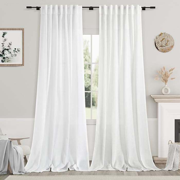 Extra Long White Curtain 108 inches Long 2 Panels Set for Living Room Back Tab Modern Farmhouse D... | Amazon (US)