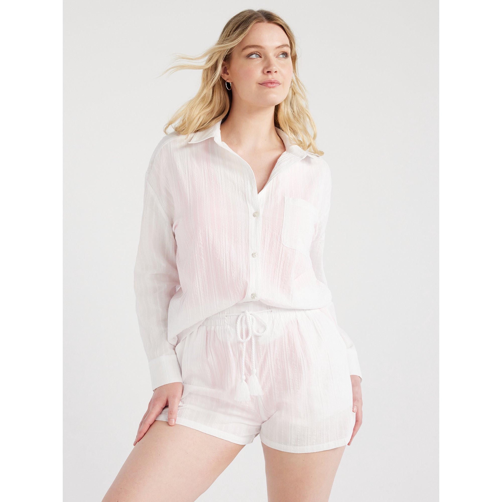 Time and Tru Women's and Women's Plus Cotton Button Front Coverup Shirt, Sizes XS-3X | Walmart (US)