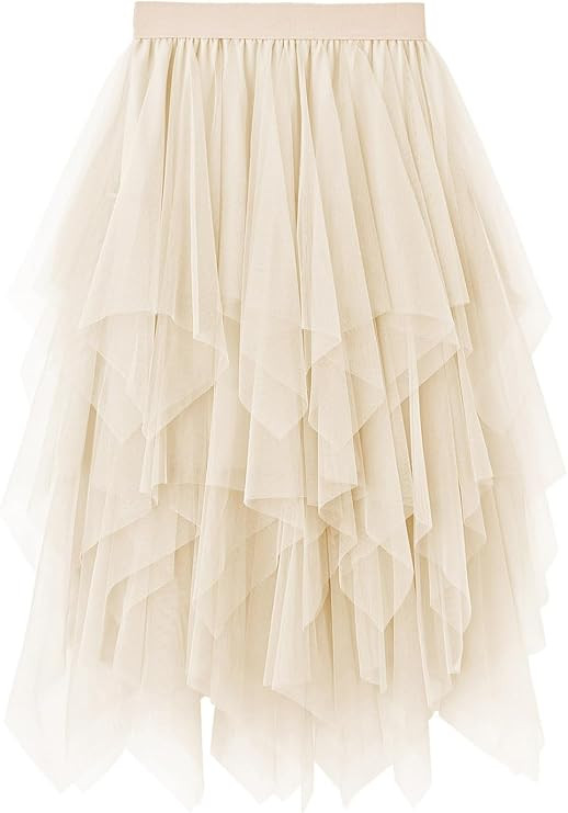 Tulle Skirts for Women Midi Long Fairy Skirt Tutu A-Line Mesh Layered High Elastic Waist Hallowee... | Amazon (US)