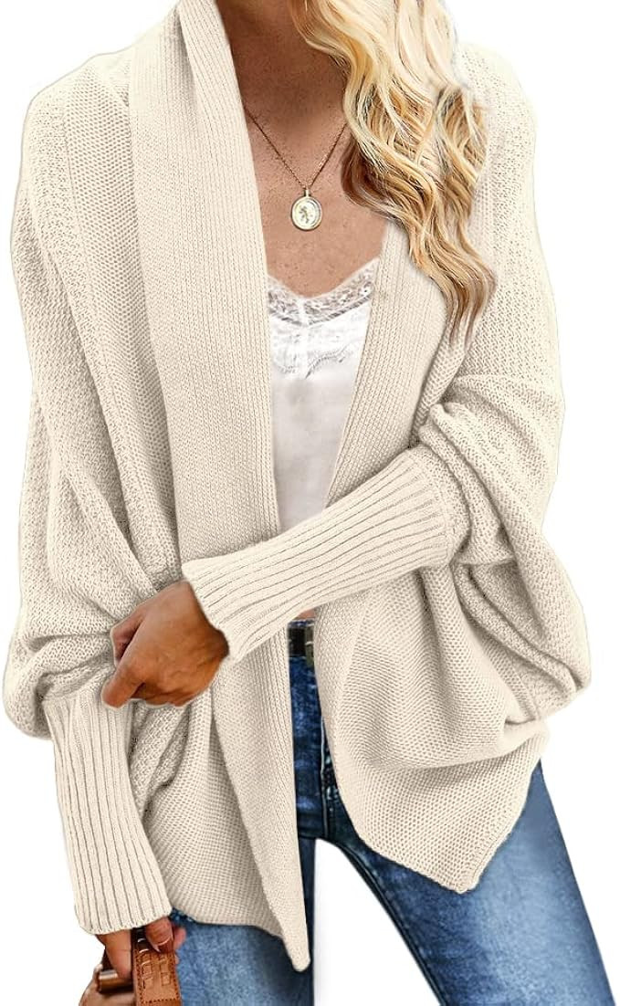 Imily Bela Women's Kimono Batwing Cable Knitted Slouchy Oversized Wrap Cardigan Sweater | Amazon (US)