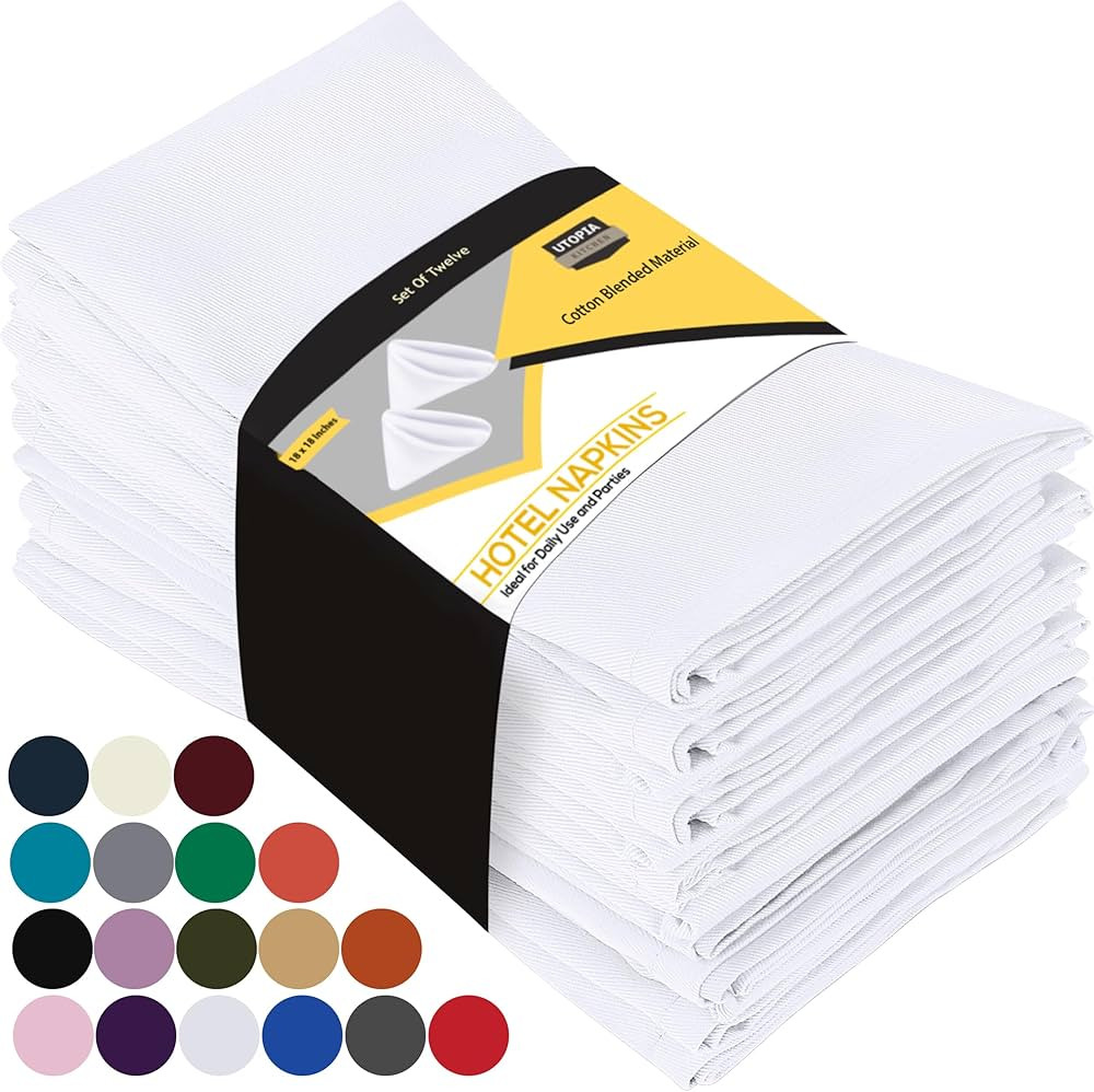 Utopia Kitchen White Cloth Napkins [12 Pack, 18x18 Inch] Absorbent Cotton Blend Washable and Reus... | Amazon (US)