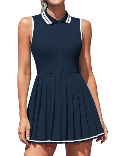 ATTRACO Half Zip Ribbed Polo Workout Dresses Tennis Dresses for Women Pickleball Outfit Navy L | Amazon (US)