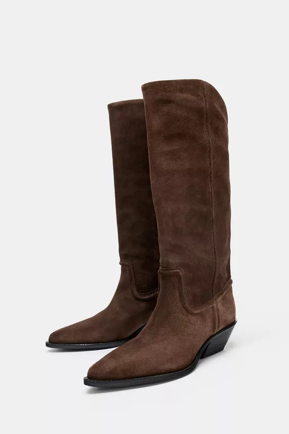 SPLIT LEATHER HEELED COWBOY BOOTS | Zara US
