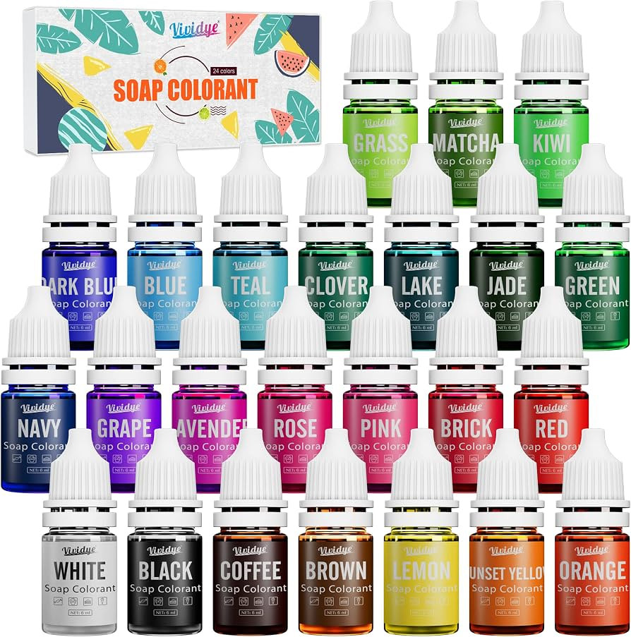 Soap Dye - 24 Color Food Grade Skin Safe Coloring for Bath Bomb and DIY Making Supplies - Liquid ... | Amazon (US)