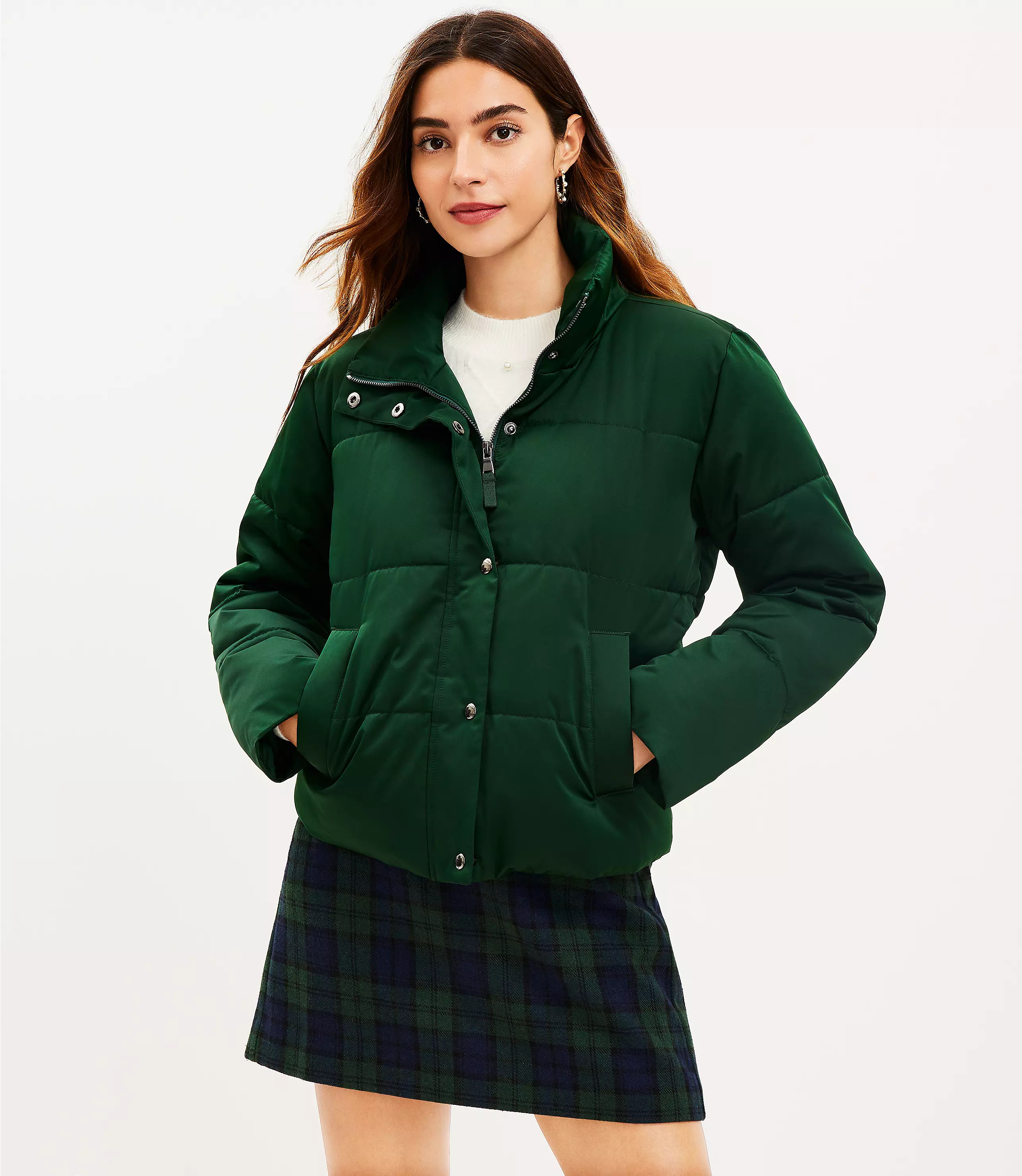 Petite Sateen Puffer Jacket | LOFT