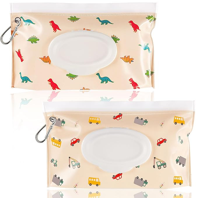 FEBSNOW 2 Pack Baby Wipes Dispenser, Portable Refillable Wipe Holder Baby Wipes Container Travel ... | Amazon (US)