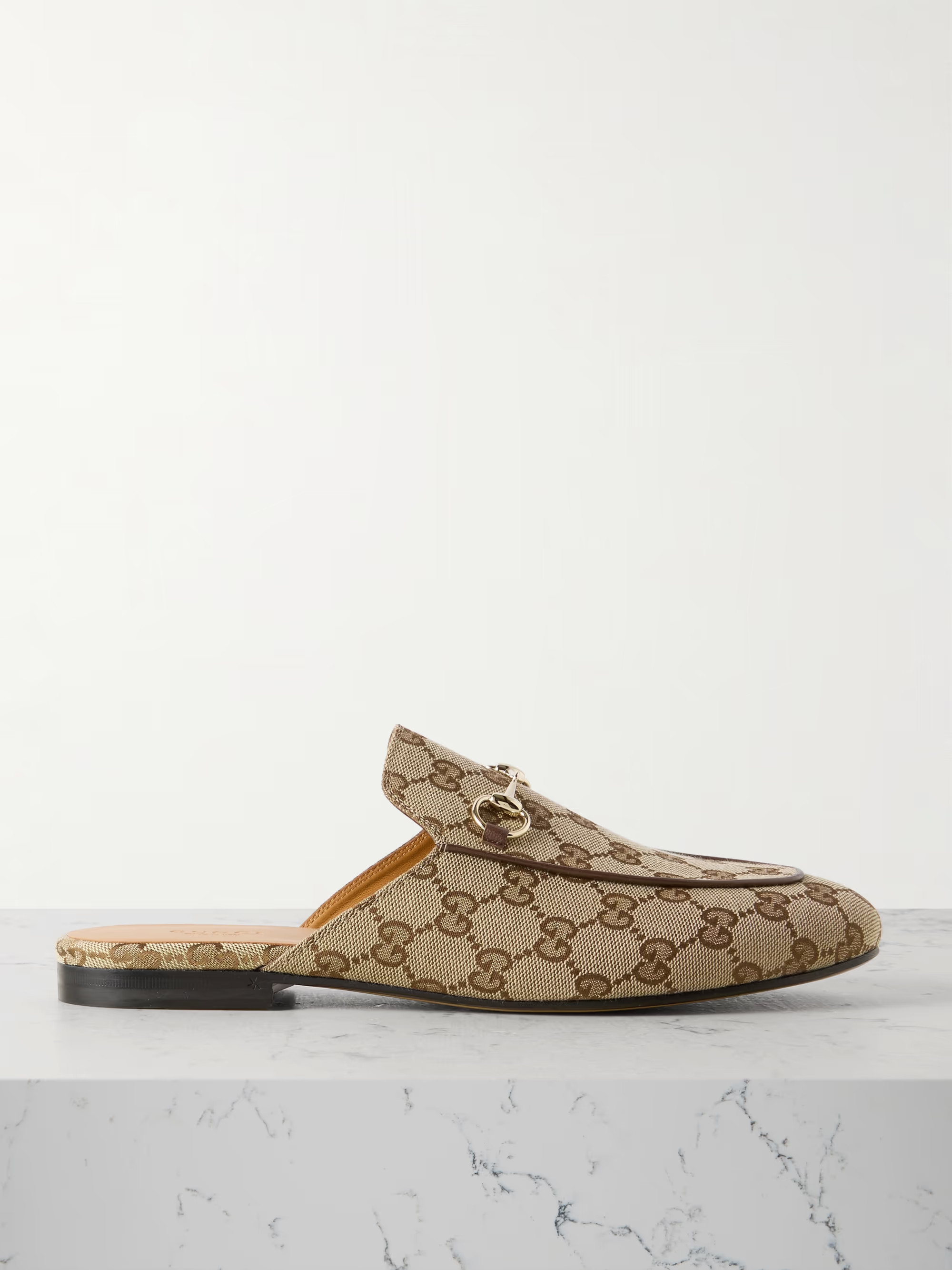 Princetown horsebit-detailed leather-trimmed canvas-jacquard slippers | NET-A-PORTER (US)