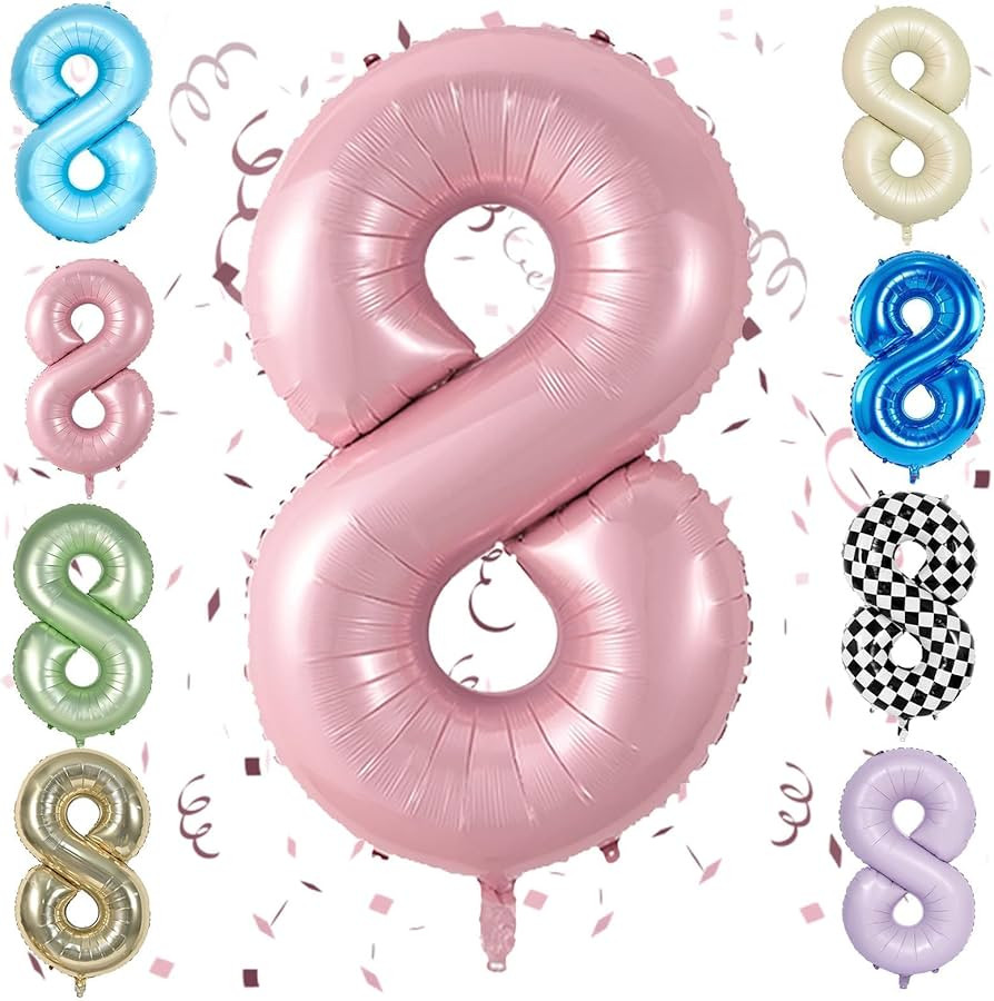 Pink 40 Inch Number 8 Balloon,Large Self Inflating Pastel Pink Foil Number Balloons 0-9 for Boys ... | Amazon (US)