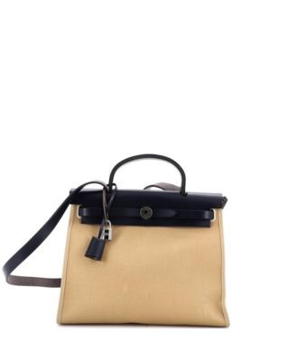 Pre-Owned HERMES 31 Herbag Zip Leather and Toile - Natural | Macy's