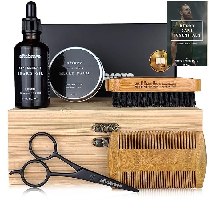 Premium Beard Kit for Beard Grooming and Care for Men w/ Natural Organic Beard Oil, Beard Balm Bu... | Amazon (US)